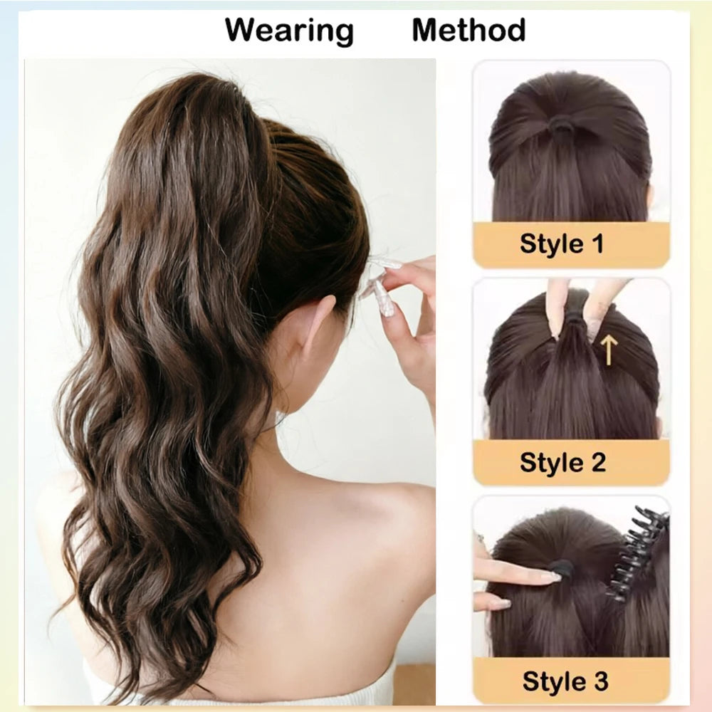 Cola de Caballo Sintética Rizada 12 Pulgadas con Clip – Extensión Negro y Café para Mujer