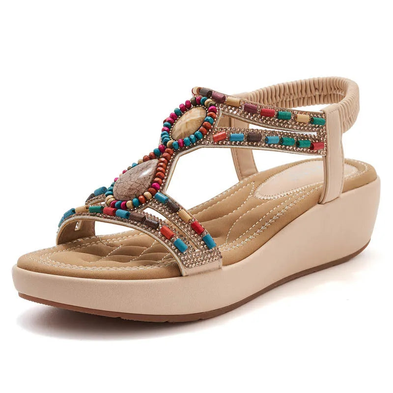 Sandalias Cuña Plataforma Impermeable Mujer - Estilo Étnico Retro Tacón Wedge