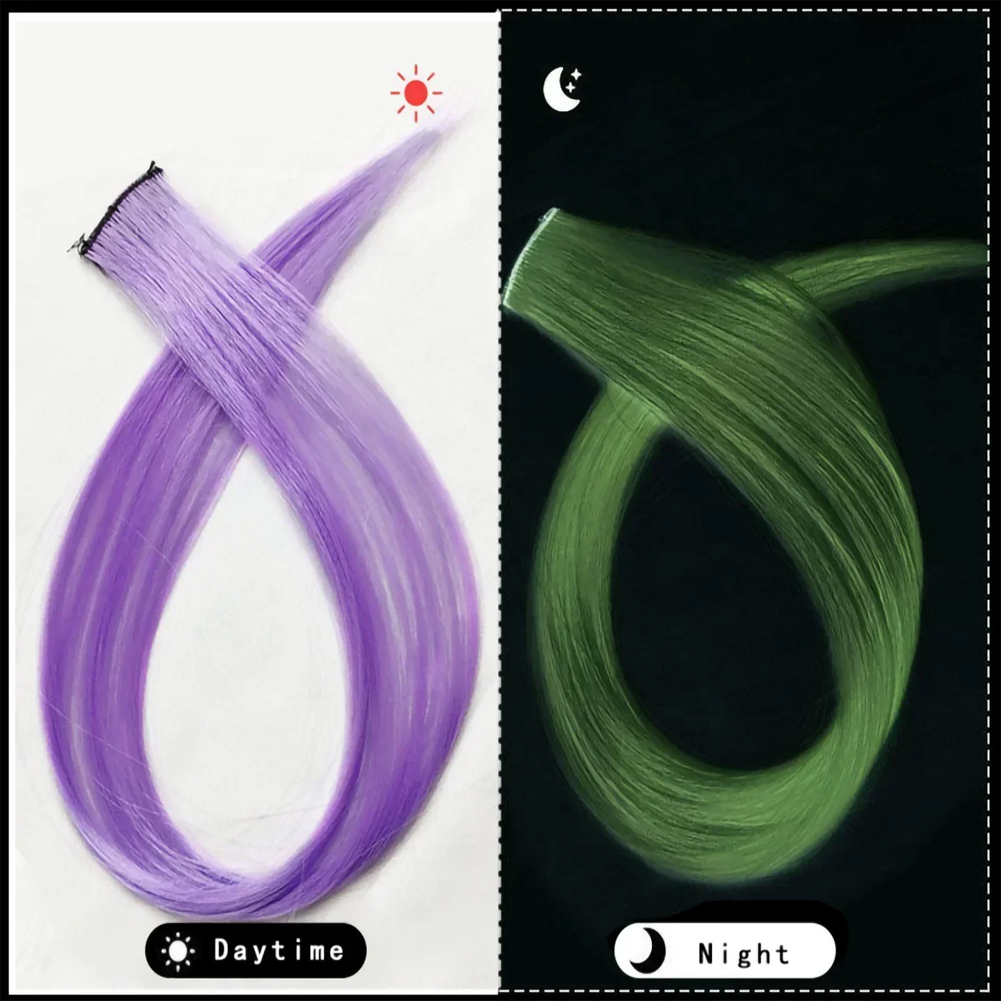 Extensión de Cabello Sintética 20" con Clip que Brilla en la Oscuridad – Mechones Luminosos de Colores