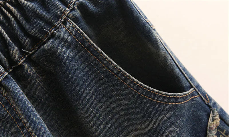 New Women Embroidery Retro Denim Jeans 2024 Spring Autumn High Waist Nine Points Cowboy Trousers Denim Harlan Pants Femme