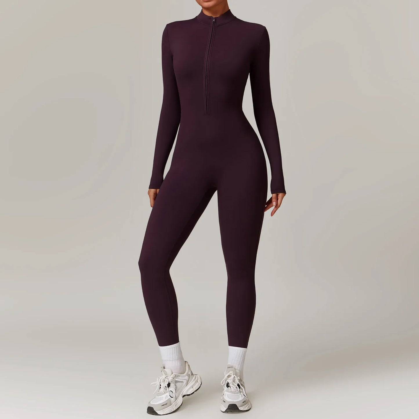 Jumpsuit Deportivo Yoga Ajustado Manga Larga con Cierre - Mujer