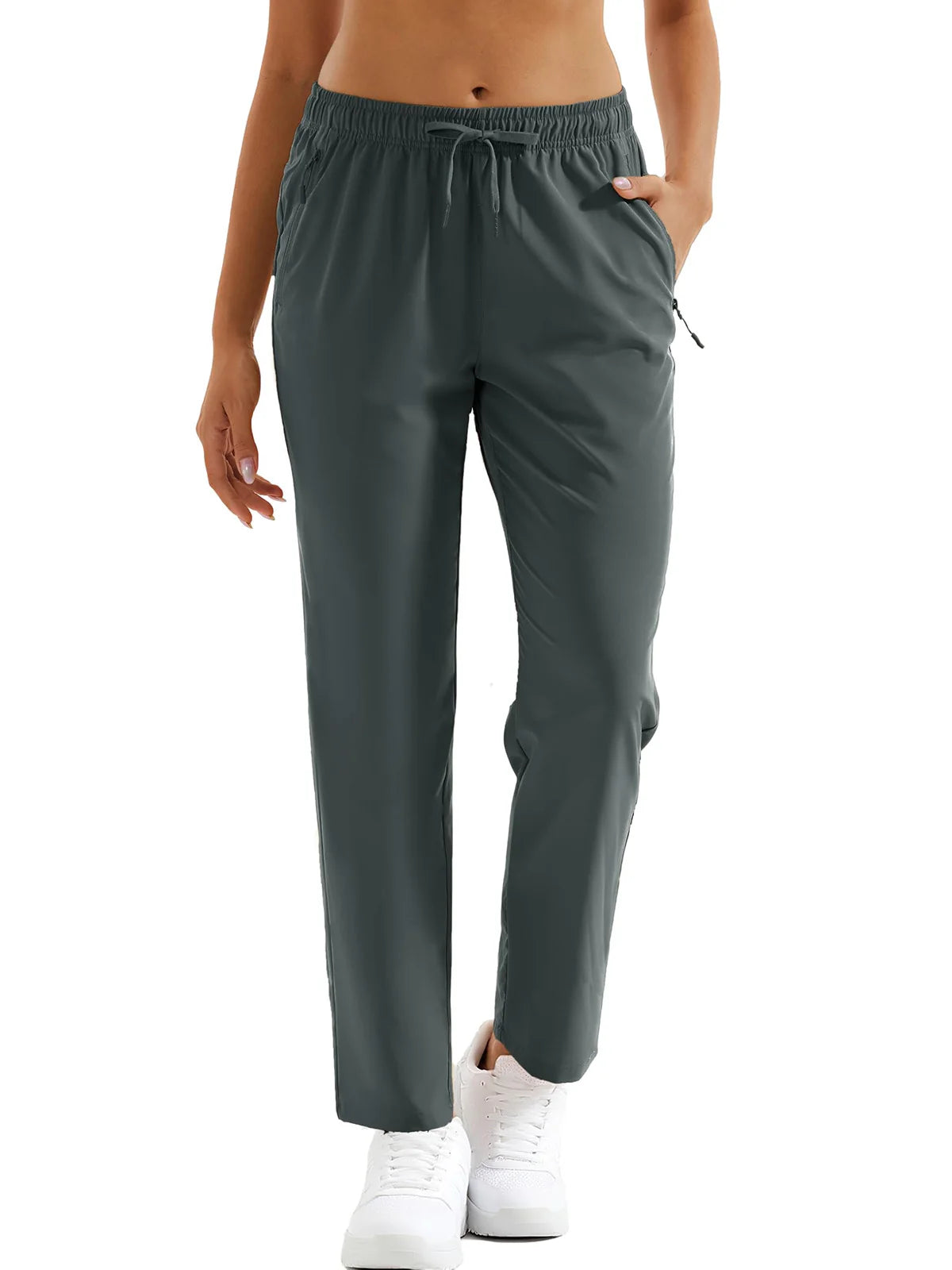 TACVASEN Pantalones de Senderismo para Mujer Secado Rápido Ligeros Resistentes al Agua Pantalones de Viaje con Bolsillos con Cierre Cintura Elástica Pantalones Golf