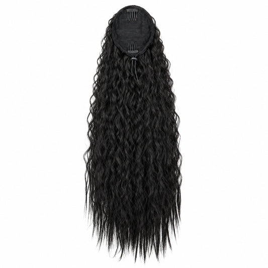 Cola de Caballo Kinky Curly Sintética 22 Pulgadas – Extensión con Clip y Cordón | Negro para Mujer