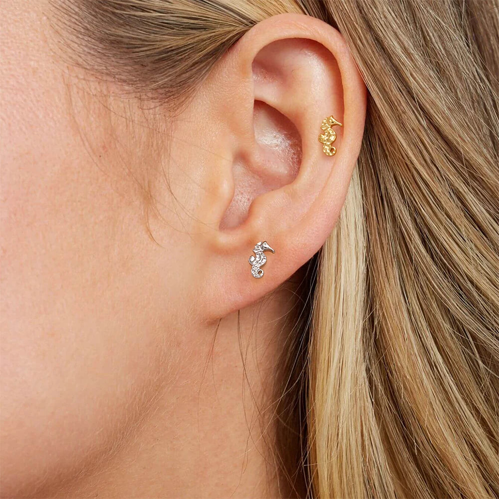 Piercing de Titanio 16G Caballito de Mar Flat Back - Labret para Oreja y Nariz
