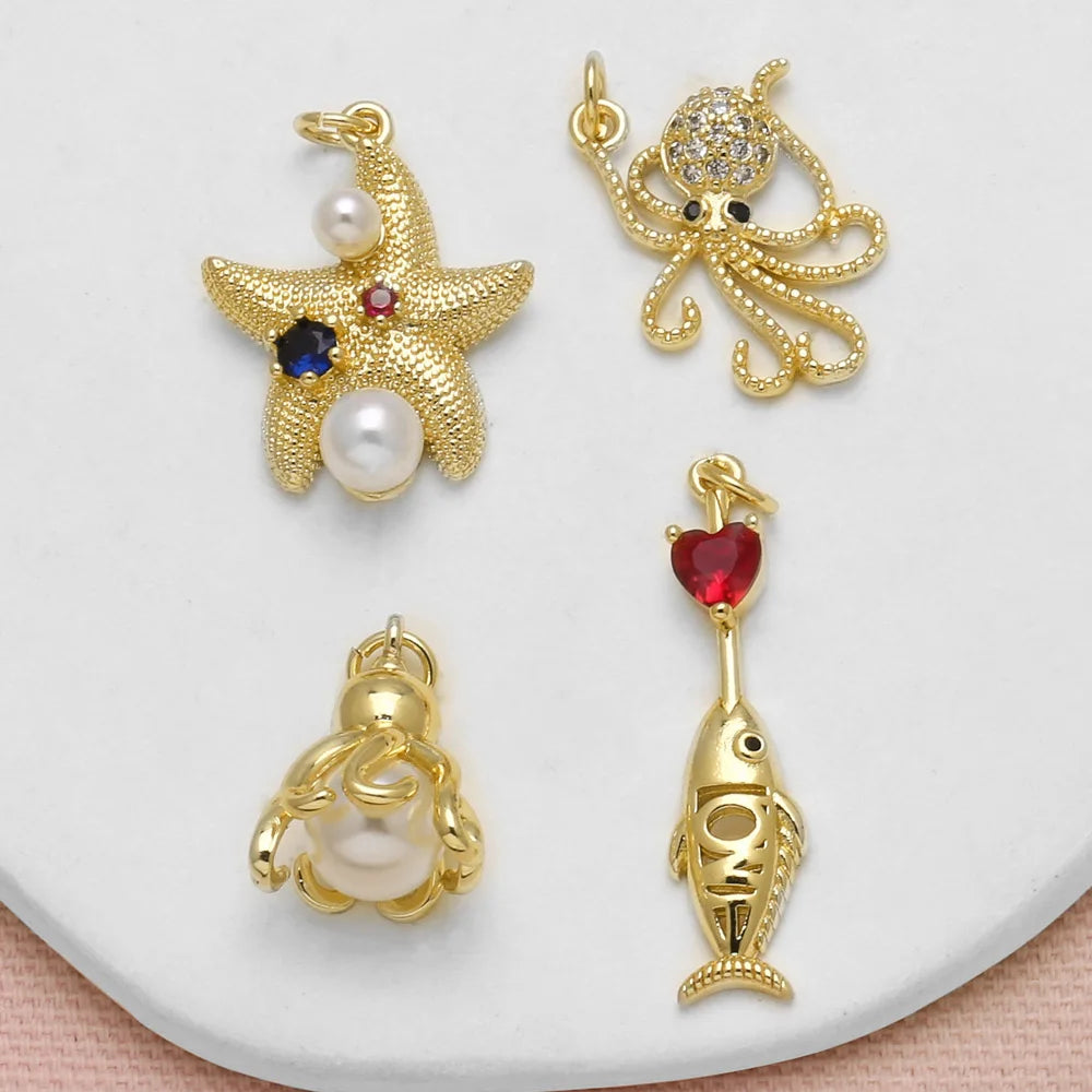 Dije de Estrella de Mar con Perla y Cristal - Cobre con Circonia Cúbica para Collar