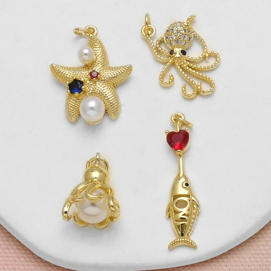 Dije de Estrella de Mar con Perla y Cristal - Cobre con Circonia Cúbica para Collar