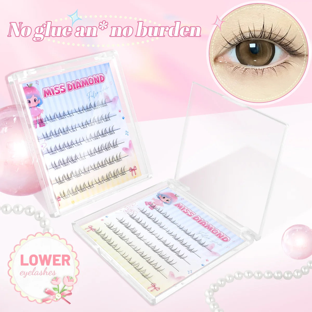 New Self-adhesive Lower False Eyelashes 48Cluster Stemless Natural Look Bottom Individual C-Curl Extension DIY Makeup Lashes