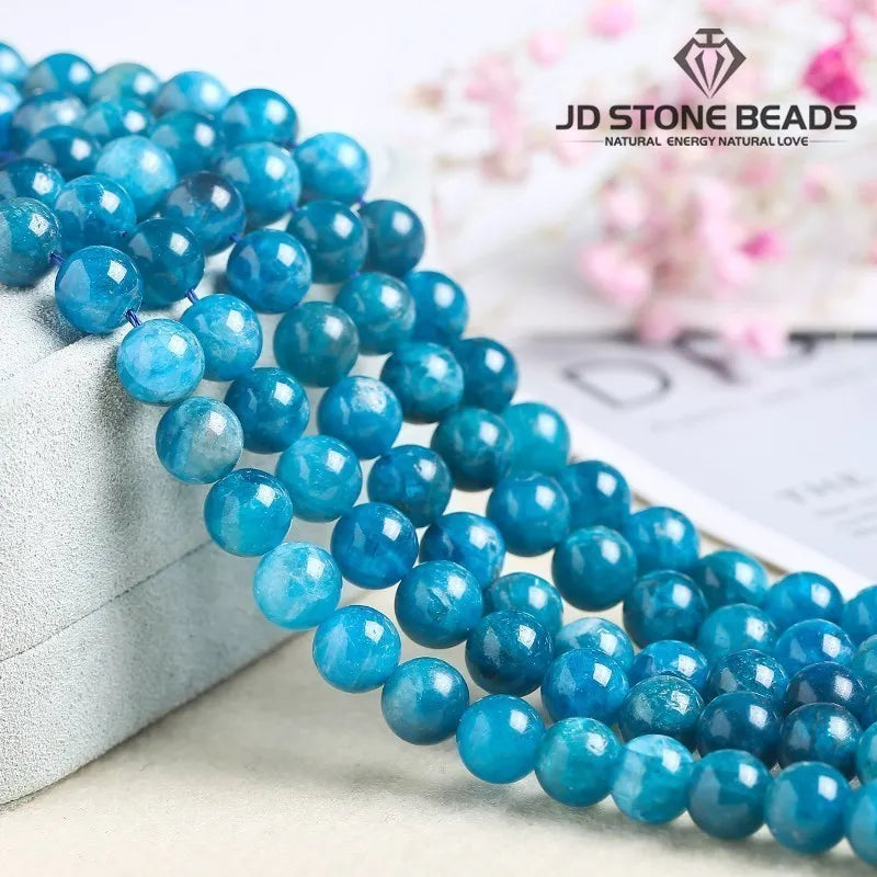 Cuentas Piedra Natural Apatita Azul Redondas para Joyería DIY