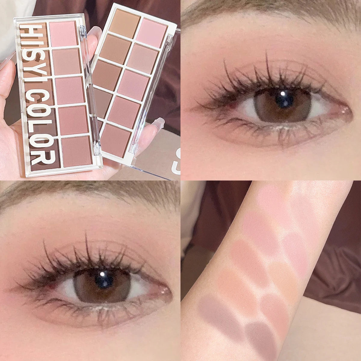 Paleta 10 Colores Sombras HISYI Perla y Mate - Tonos Rosa Café Suaves Maquillaje Diario