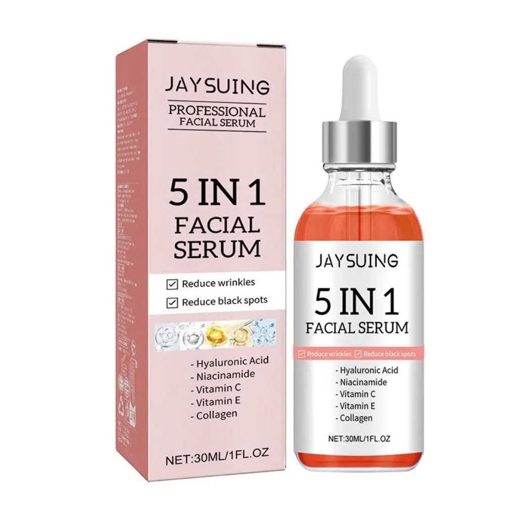 Sérum Facial 5 en 1 – Vitamina C, Ácido Hialurónico, Reafirmante, Iluminador y Reductor de Poros