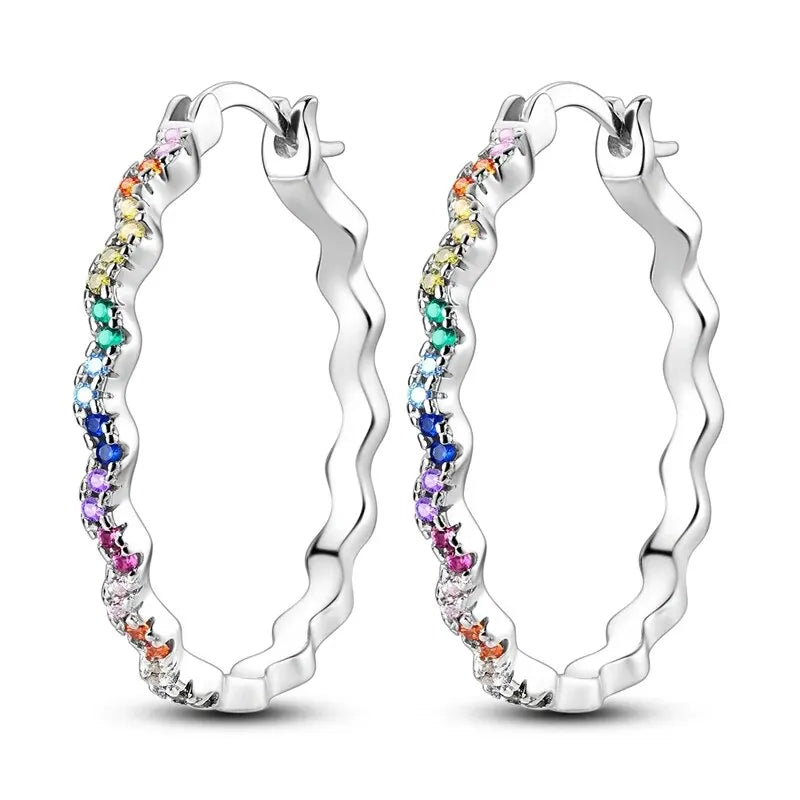Aretes Aro Redondo Zircón Geométrico Plata 925 para Mujer
