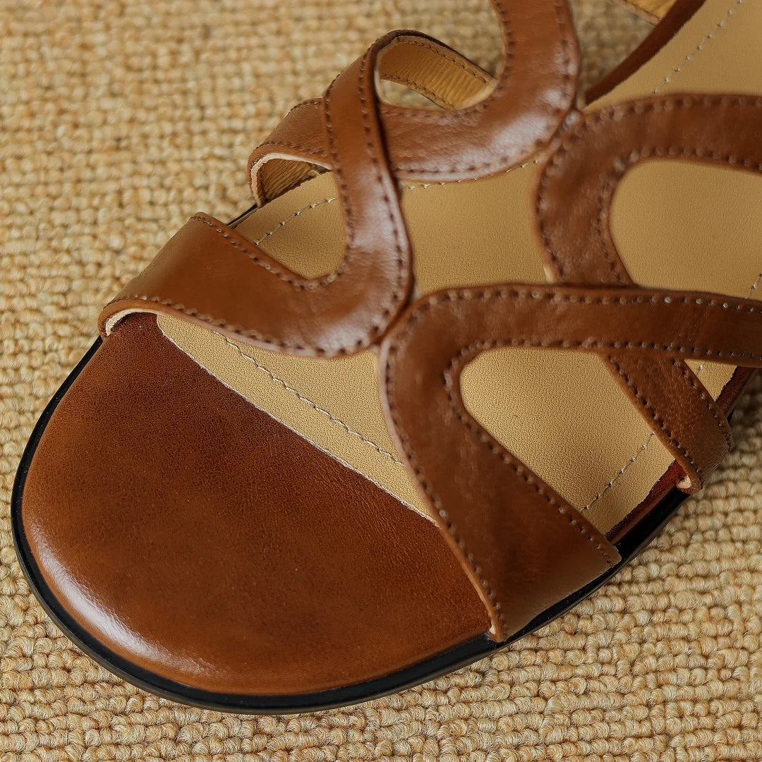 Sandalias Planas Cuero Genuino Mujer - Punta Abierta Tira Fina Gladiador
