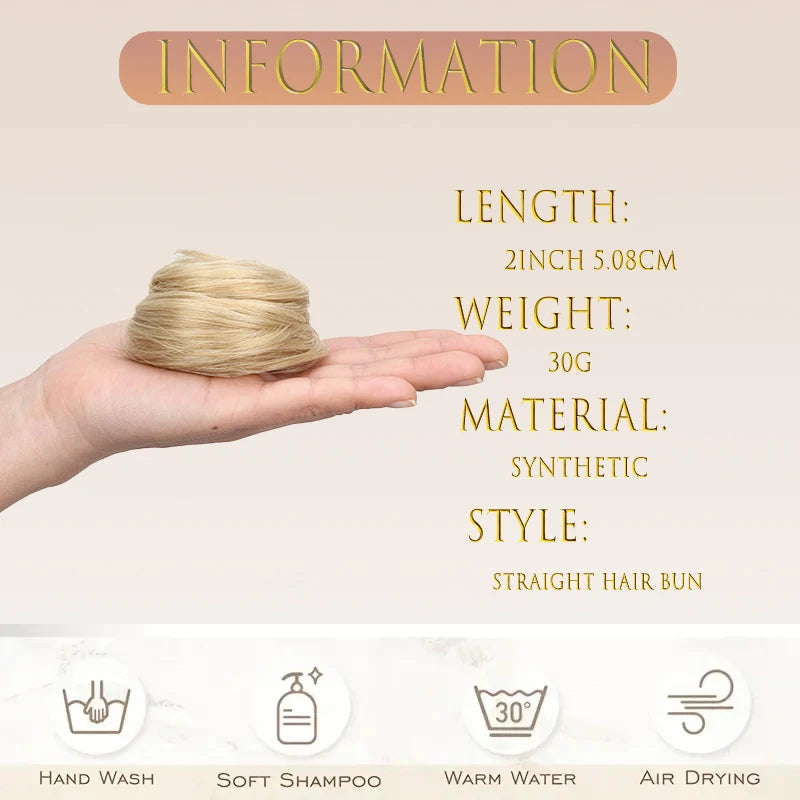 Moño de Cabello Sintético Liso y Corto – Chignon Resistente al Calor, Fácil de Usar | Accesorios para Mujer