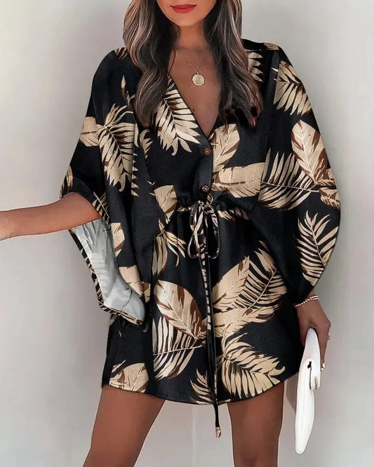 Vestido Mini Boho Floral Cuello V | Playa y Verano