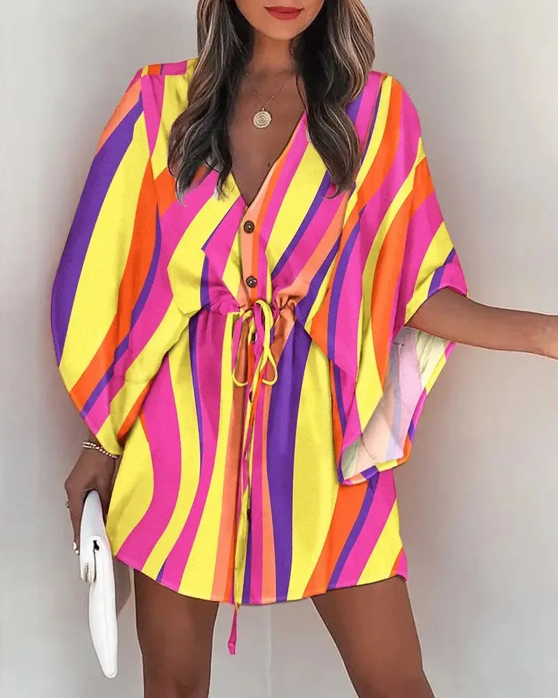 Vestido Mini Boho Floral Cuello V | Playa y Verano