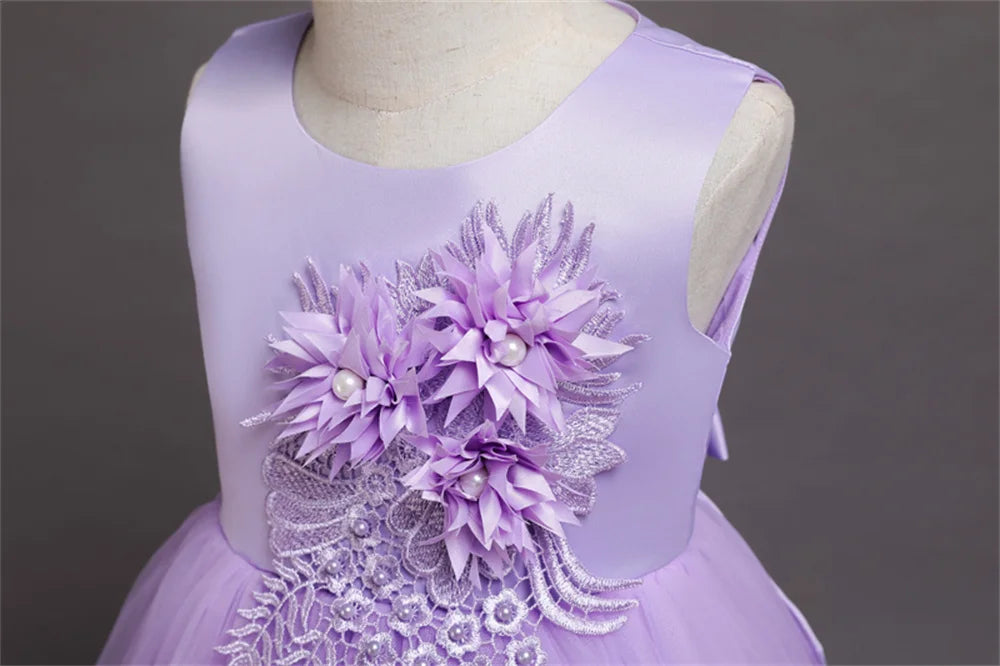 Vestido Princesa Niña sin Mangas | Encaje con Lazos | Comunión y Ocasiones Especiales