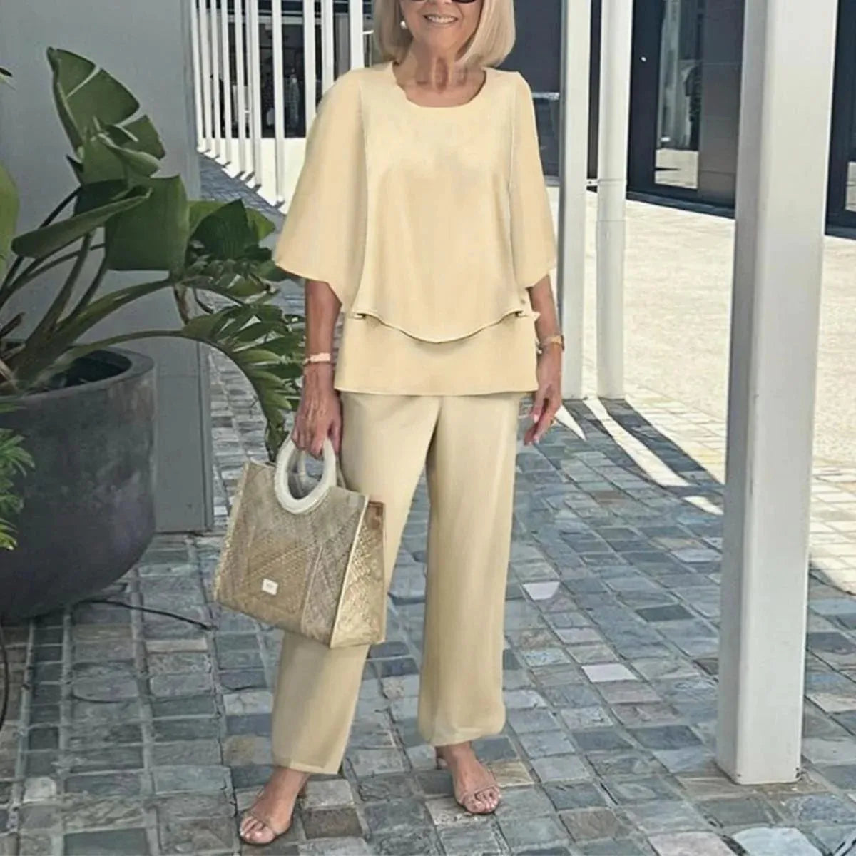 Conjunto 2 Piezas Verano Mujer | Top Estampado + Pantalón Pierna Ancha