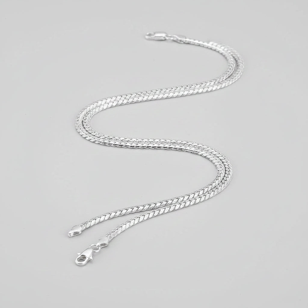 Set Joyería Plata 925 Sterling Silver Navidad Estilo Europeo - Cadena Plana 6MM Collar Pulsera Hombre Mujer Regalo