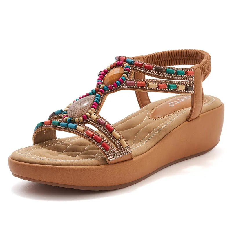 Sandalias Cuña Plataforma Impermeable Mujer - Estilo Étnico Retro Tacón Wedge