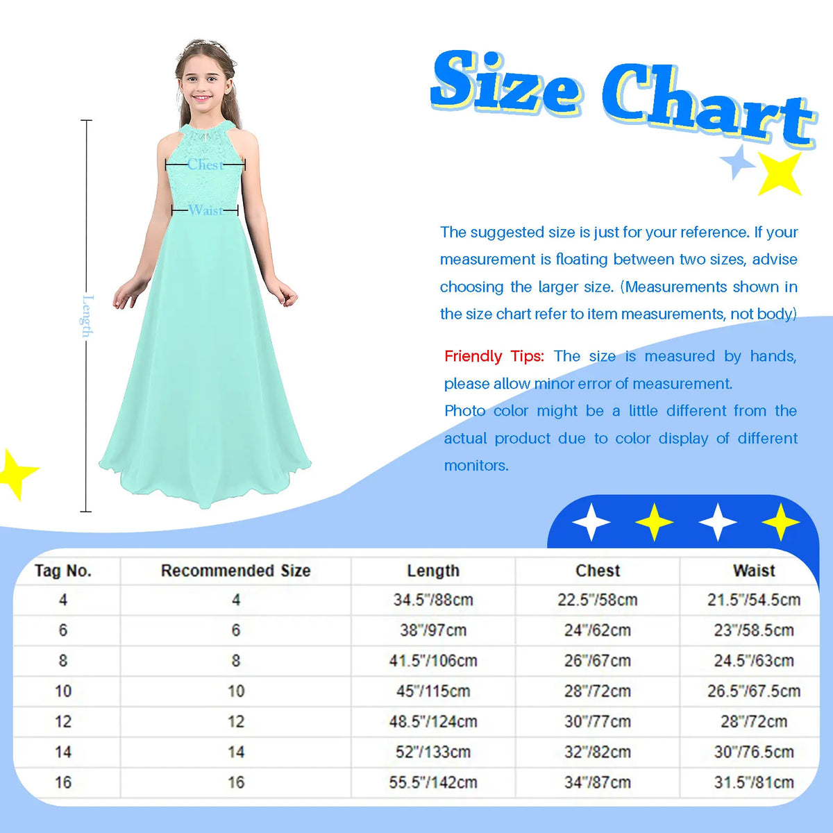 Vestido Largo de Fiesta para Niña con Encaje – Varios Colores