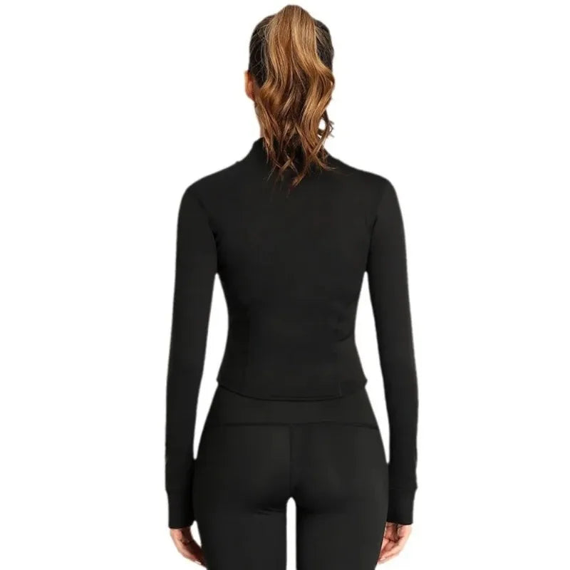 Sports Top Running Gym Clothing Long Sleeve Yoga Zipper Jacket Slim Fit Stylish Spring Autumn Womens Fitness Wear
