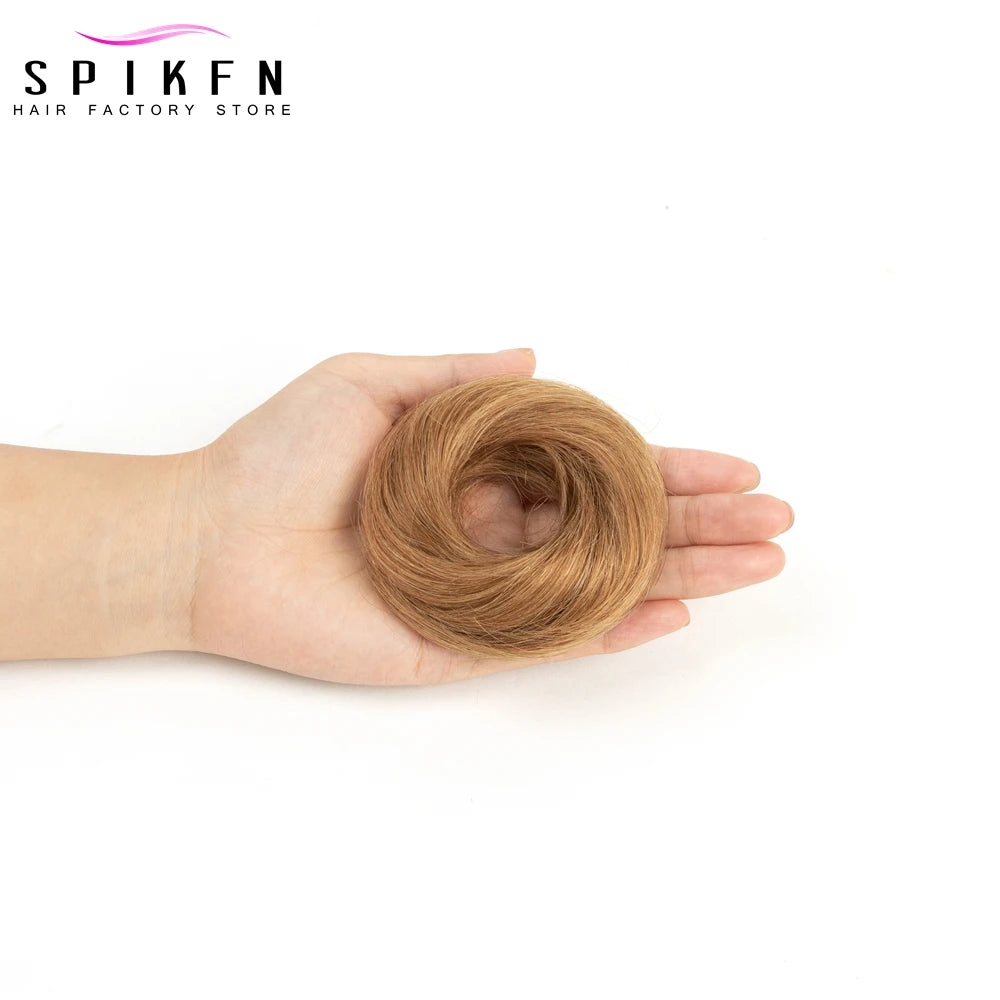 Moño Despeinado de Cabello Humano Remy – Scrunchie Liso con Banda Elástica | Extensión Cola de Caballo para Mujer