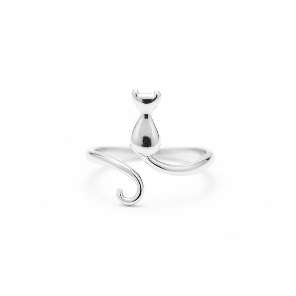 Anillo Gato Plata 925 Sterling Silver Compromiso Lujo Diseñador Joyería Mujer Elegante Regalo