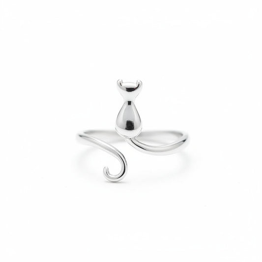 Anillo Gato Plata 925 Sterling Silver Compromiso Lujo Diseñador Joyería Mujer Elegante Regalo