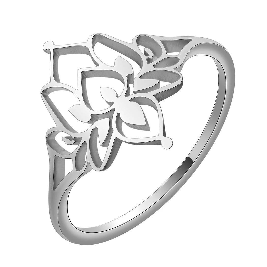 Anillo Loto Oxidado Acero Inoxidable Mujer