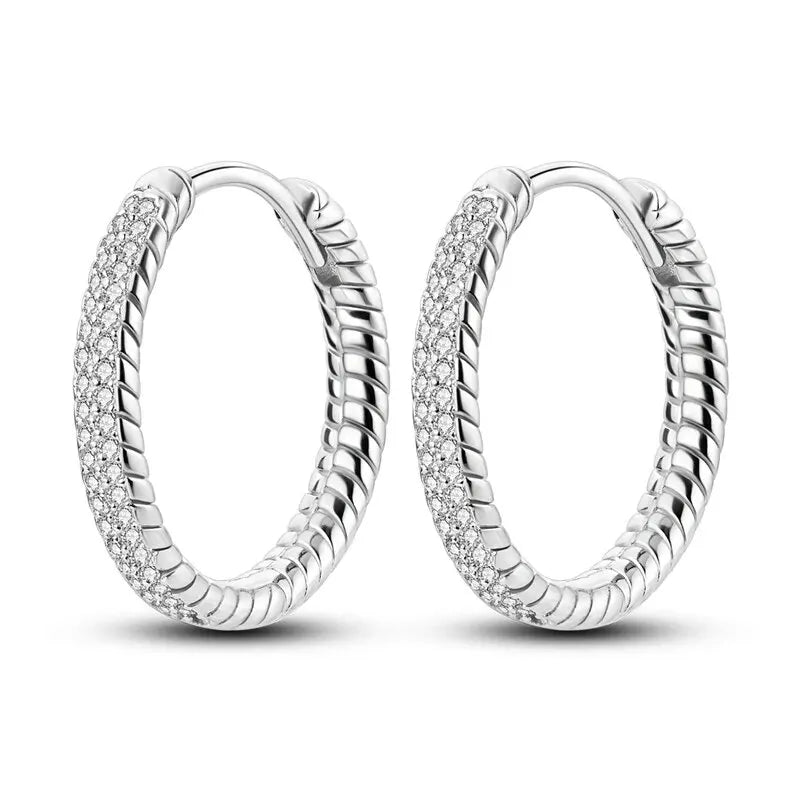 Aretes Aro Redondo Zircón Geométrico Plata 925 para Mujer