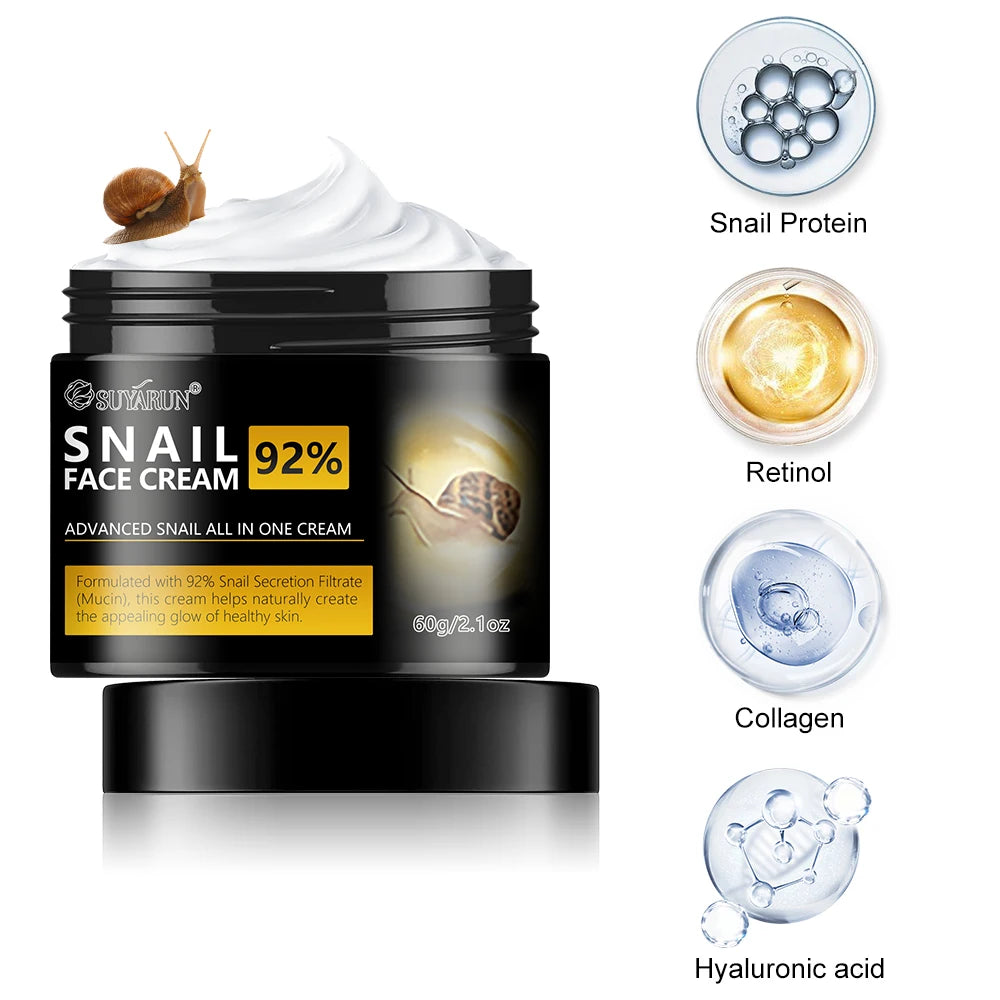 SUYARUN Snail Moisturizing Cream - 24H Hydrating, Anti-Aging Face Cream, Repairing & Brightening Skincare for Dry Sensitive Skin