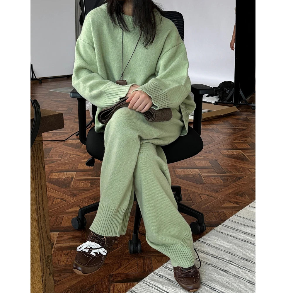 Conjunto Suéter 50% Lana y Pantalón Tejido Mujer