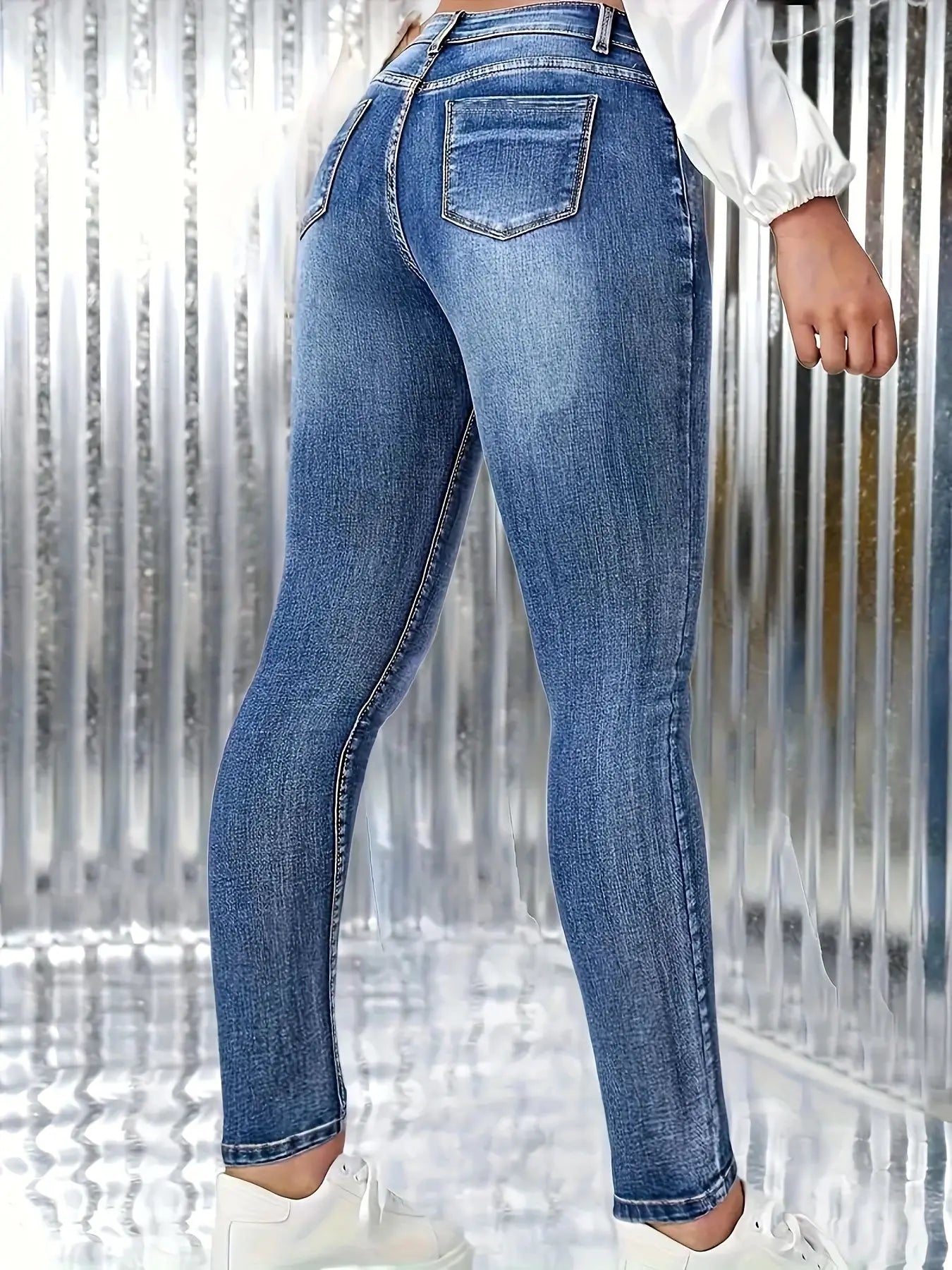 Y2k Jeans Jeans For Woman Elastic Blue Skinny Trousers Simple Design Classic Denim Pants Retro Style High Waist