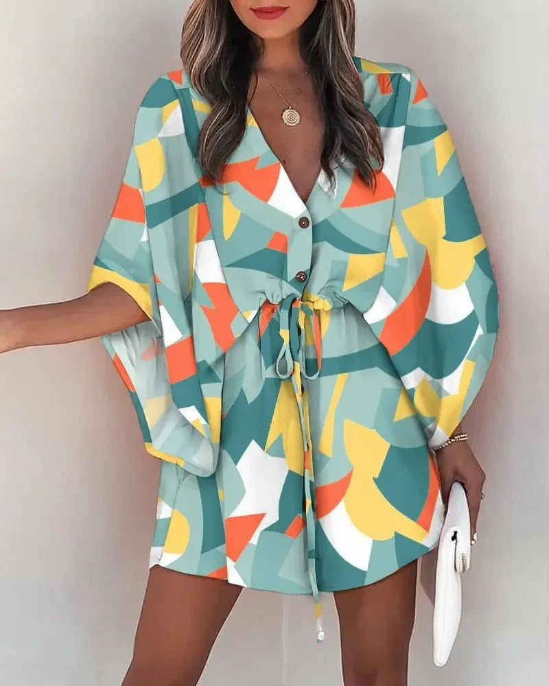 Vestido Mini Boho Floral Cuello V | Playa y Verano