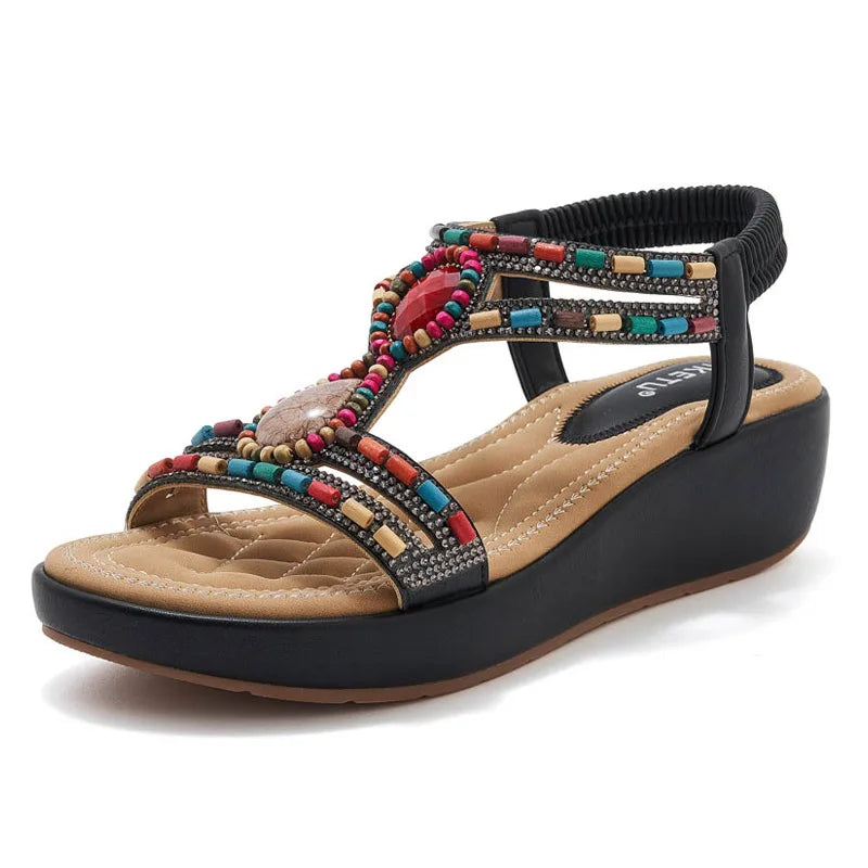 Sandalias Cuña Plataforma Impermeable Mujer - Estilo Étnico Retro Tacón Wedge