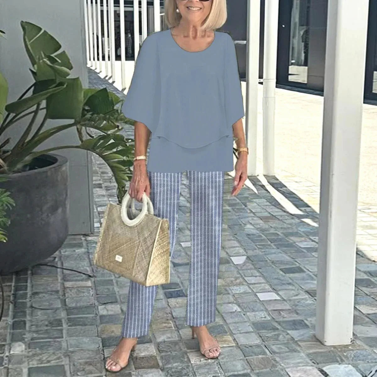 Conjunto 2 Piezas Verano Mujer | Top Estampado + Pantalón Pierna Ancha