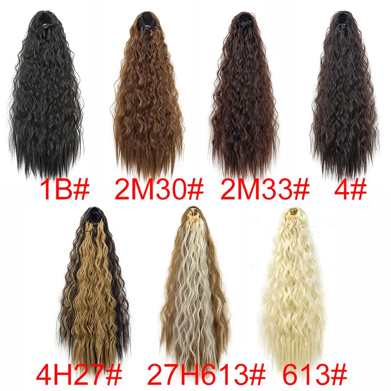 Cola de Caballo Kinky Curly Sintética 22 Pulgadas – Extensión con Clip y Cordón | Negro para Mujer