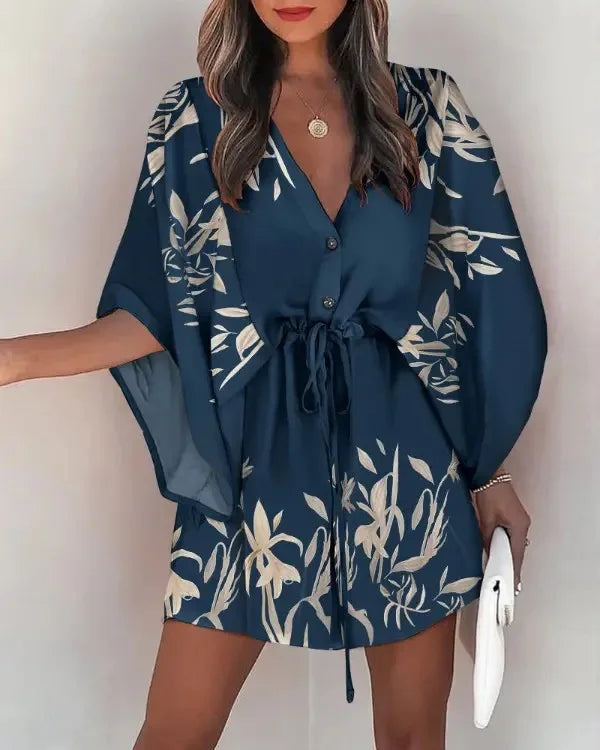 Vestido Mini Boho Floral Cuello V | Playa y Verano