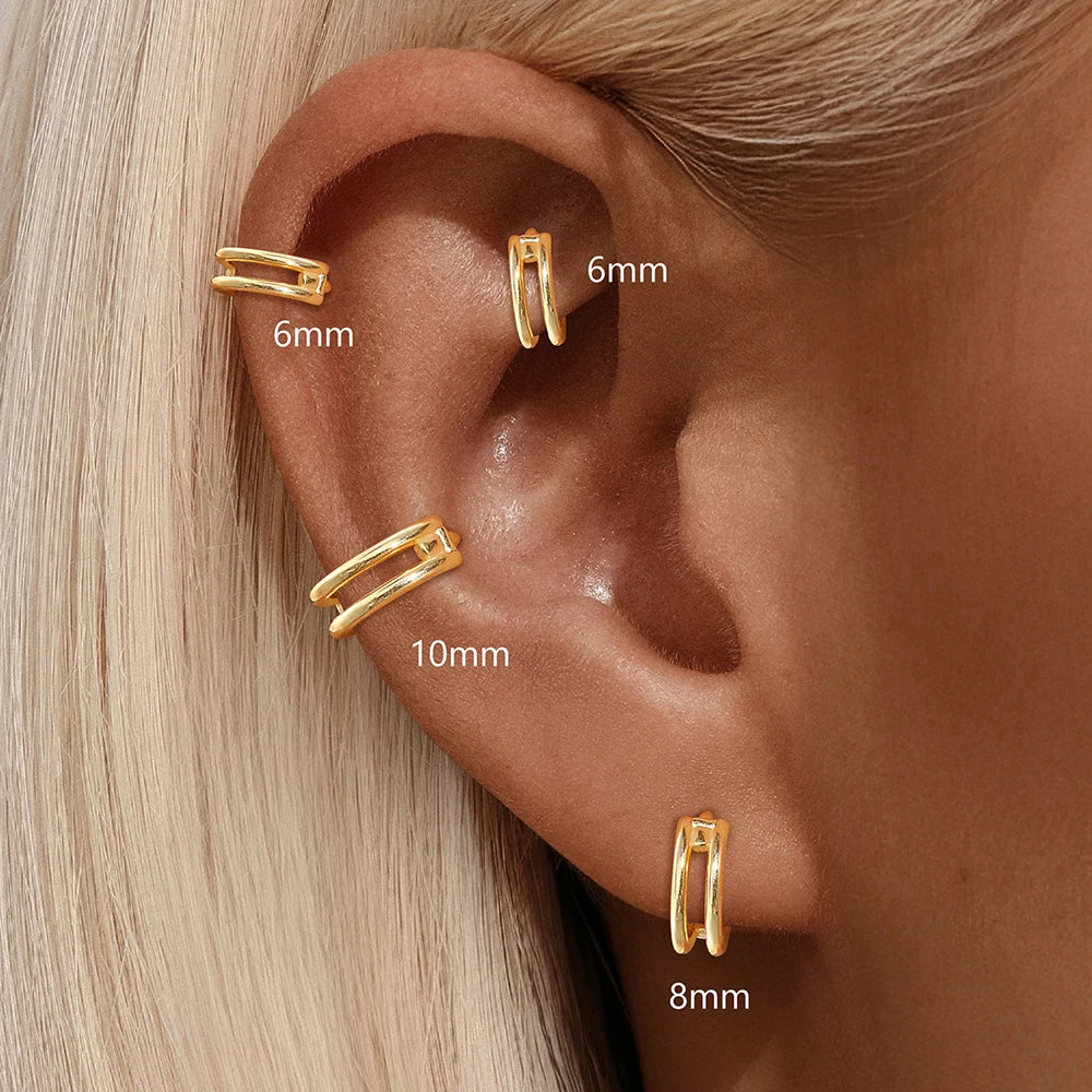 Aretes Clip Aro Doble Capa CZ Plata 925 Piercing para Mujer