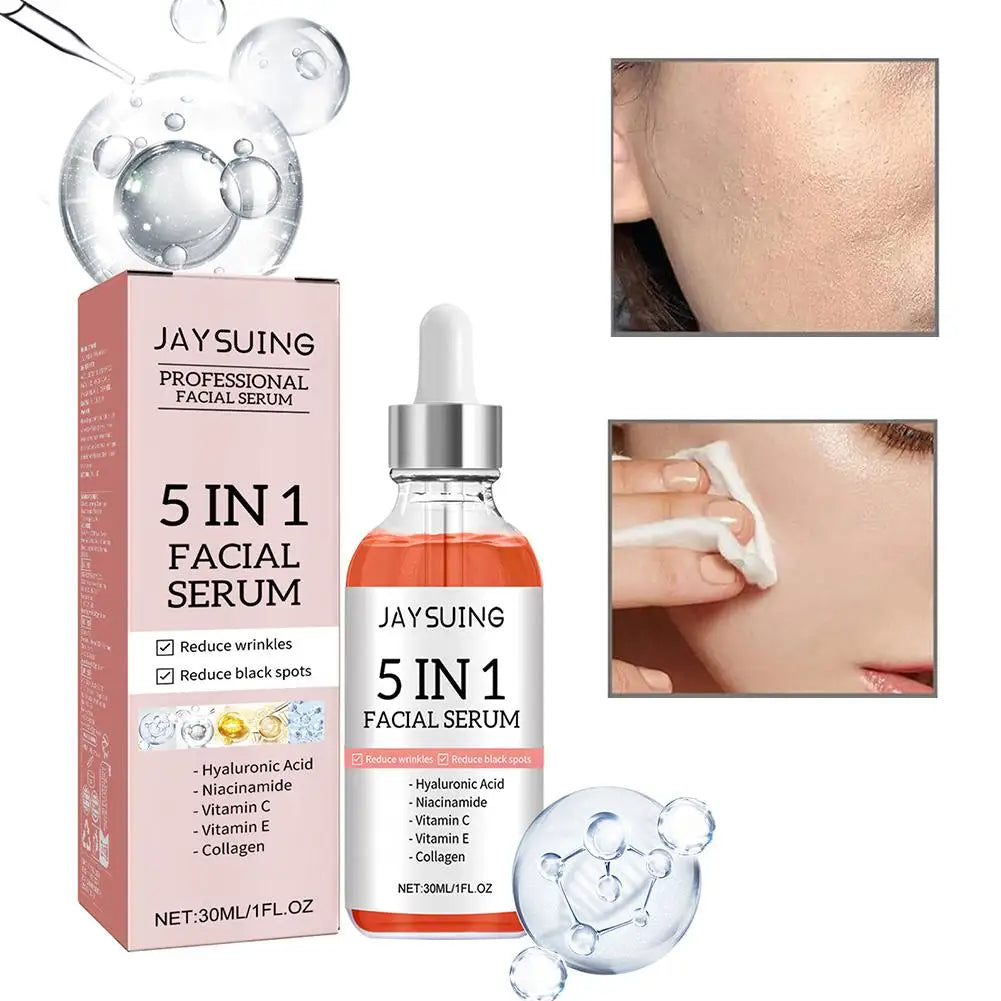 Sérum Facial 5 en 1 – Vitamina C, Ácido Hialurónico, Reafirmante, Iluminador y Reductor de Poros