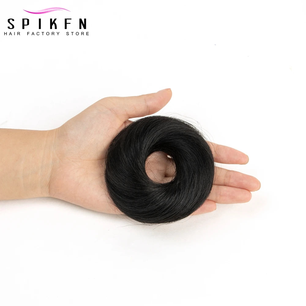 Moño Despeinado de Cabello Humano Remy – Scrunchie Liso con Banda Elástica | Extensión Cola de Caballo para Mujer