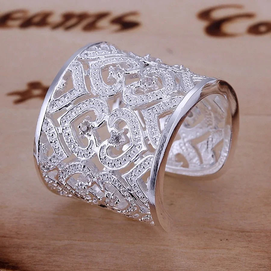 Anillo Plata 925 Sterling Silver Elegante Cristales Mujer - Joyería Noble Encantadora Fiesta Boda Regalo