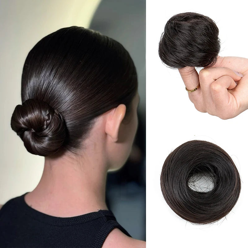 Moño de Cabello Sintético Liso y Corto – Chignon Resistente al Calor, Fácil de Usar | Accesorios para Mujer