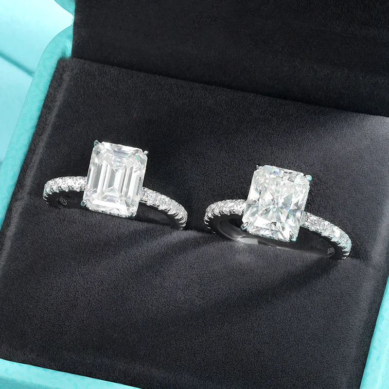 Anillo Moissanite Corte Esmeralda Color D Plata 925 para Mujer