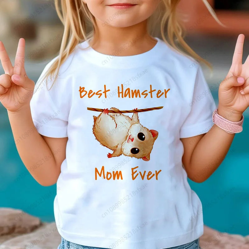 I Love My Hamster Best Hamster Mom Ever Boys & Girls White Tshirt Cartoon Fashion Funny Print T-shirt Kids Summer O-Neck To