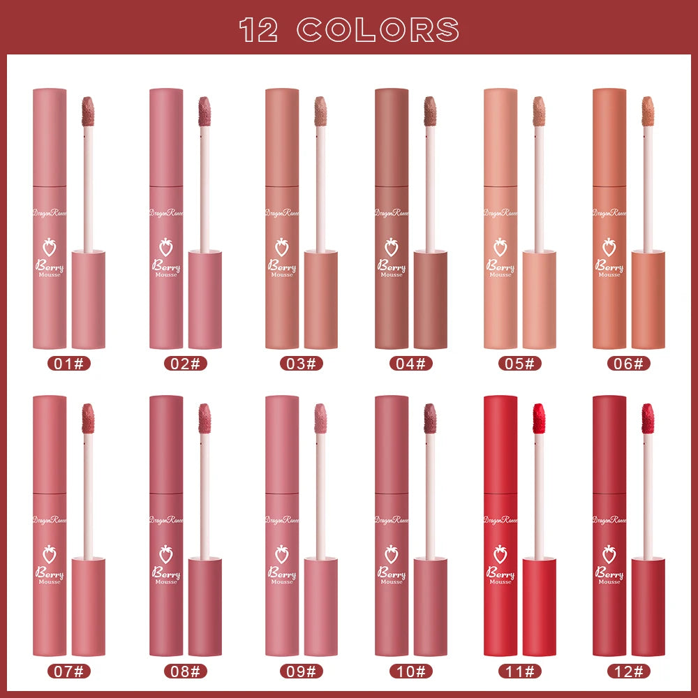 Lip Gloss Mate Fácil Aplicación Sin Manchas – Tonos Nude Rojo Café Estilo Europeo