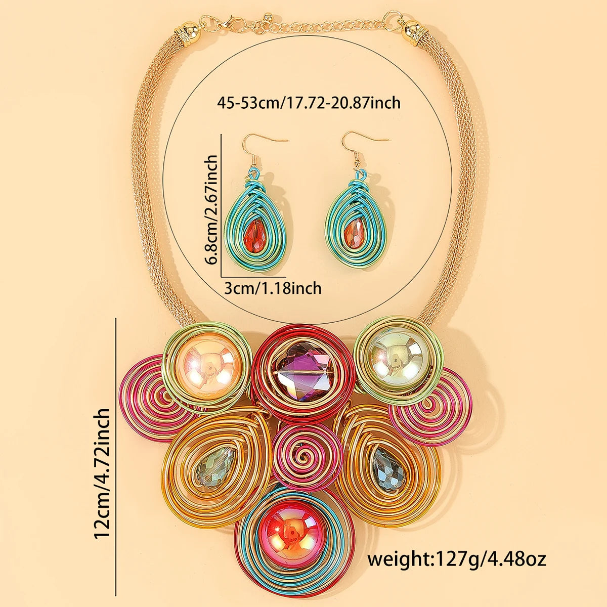 Set de Collar y Aretes de Cristal Tejido a Mano – Joyería de Lujo para Mujer