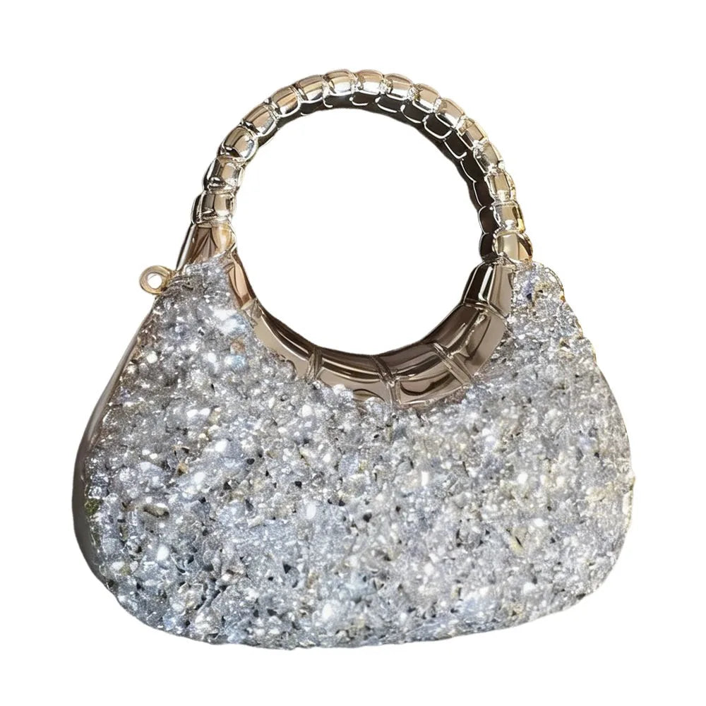 Minibolso Brillante de Fiesta en Forma de Media Luna