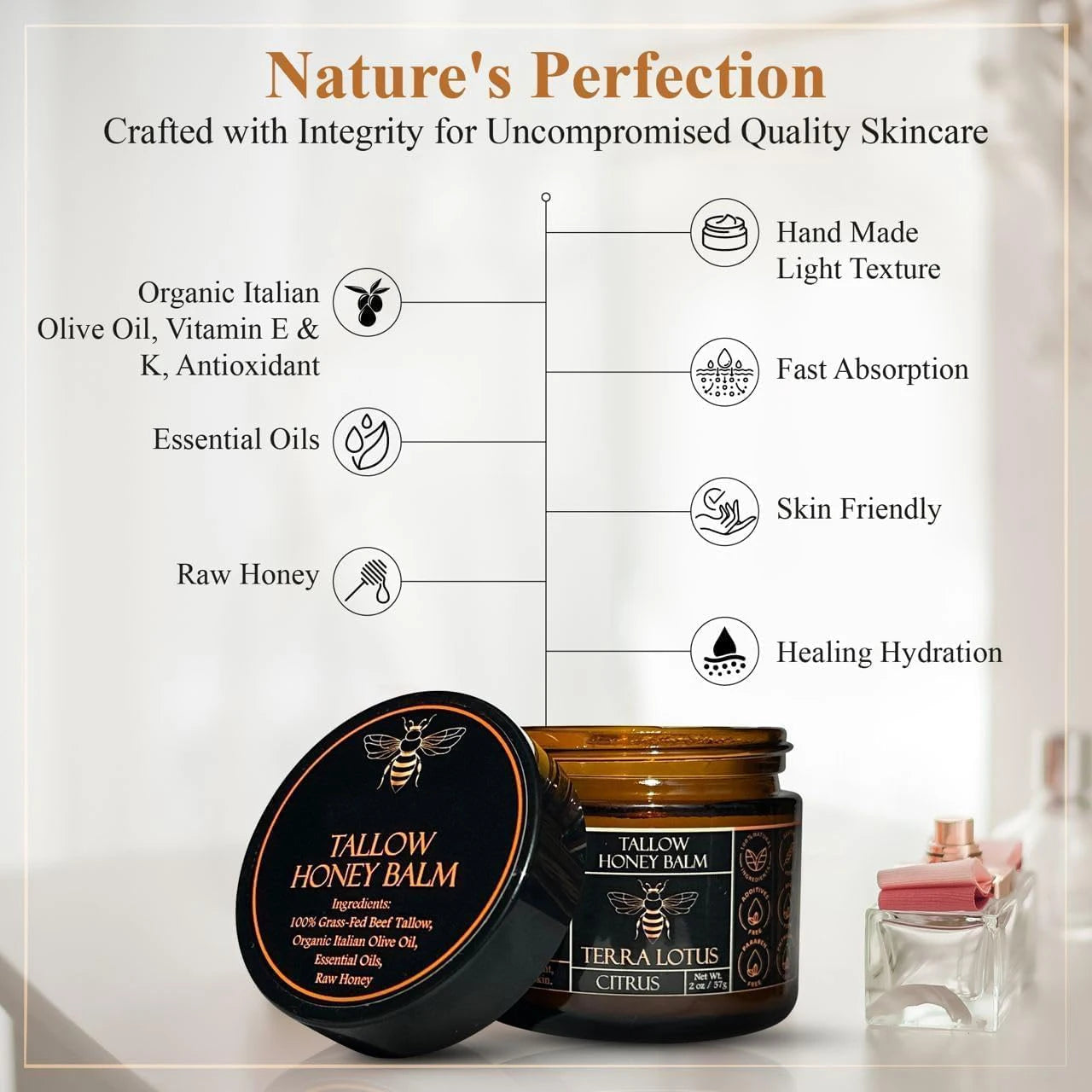 Tallow & Manuka Honey Cream 60g - Rich Nourishing Hydration, Repairs & Soothes Dry Skin, Protective Moisturizer