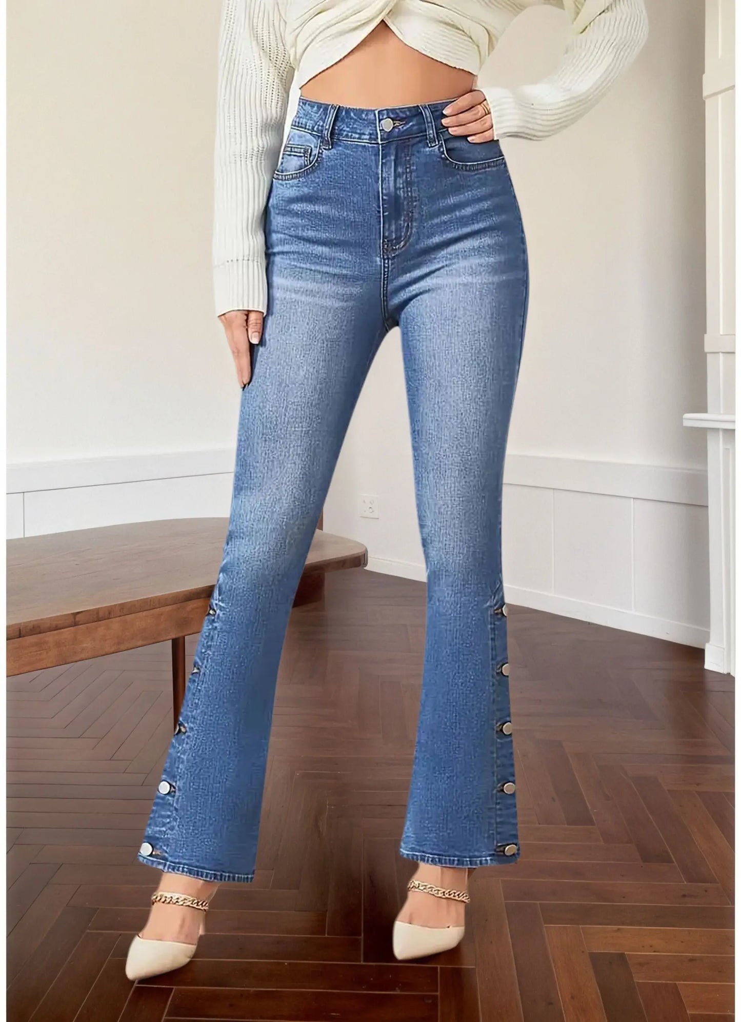 Y2k Jeans For Woman Flared Trousers Vintage Inspired Elegant Look Stretch Fabric Machine Washable Denim Pants Retro Style